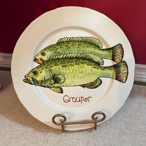 Decorative Mud Pie Saltwater Grouper Fish Design Dinner Plate Beach Ocean Decor